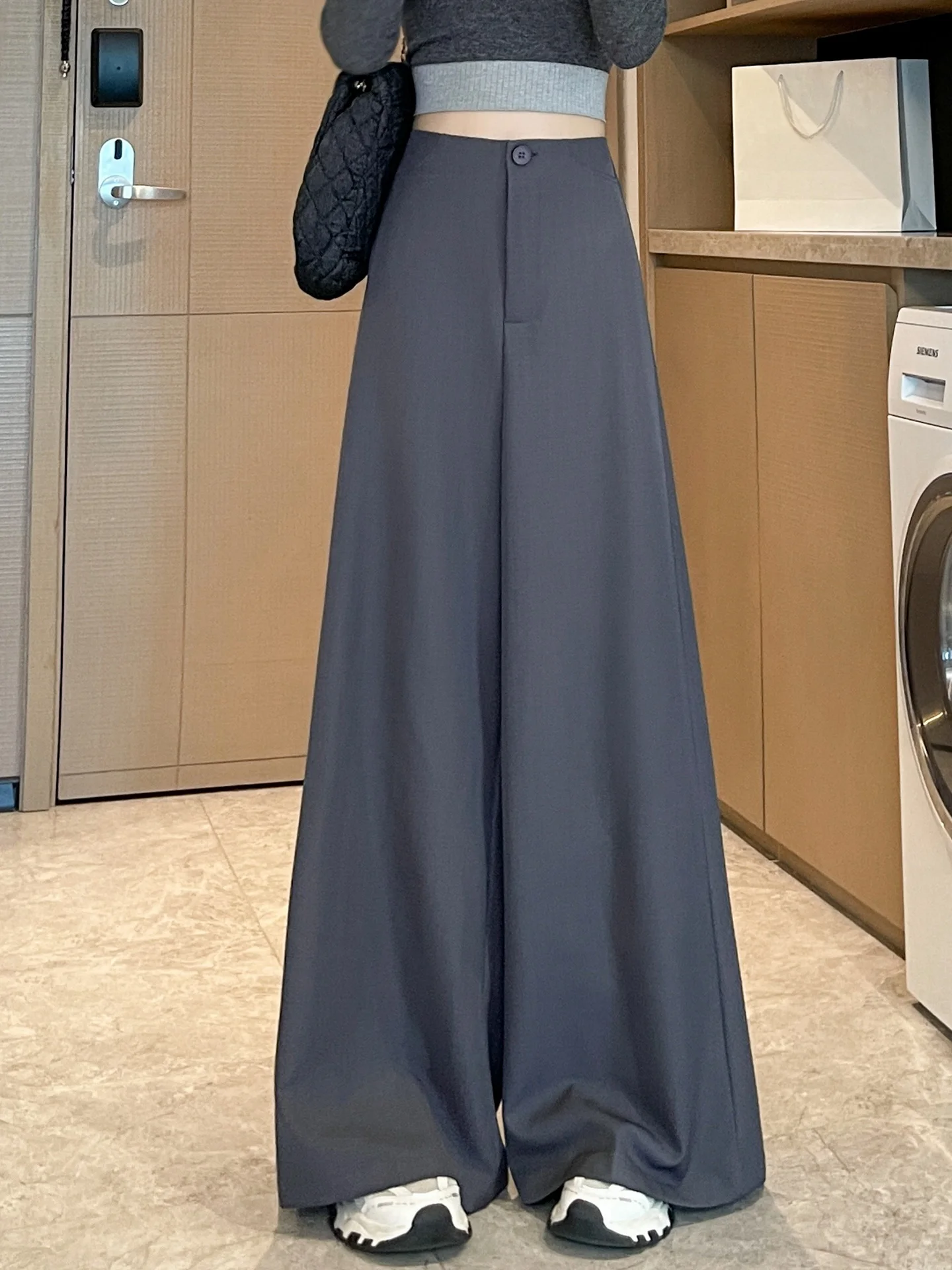 

Брюки женские с высокой талией, прямые, широкие, в корейском стиле, асимметричные, для весны и лета, с эффектом похудения