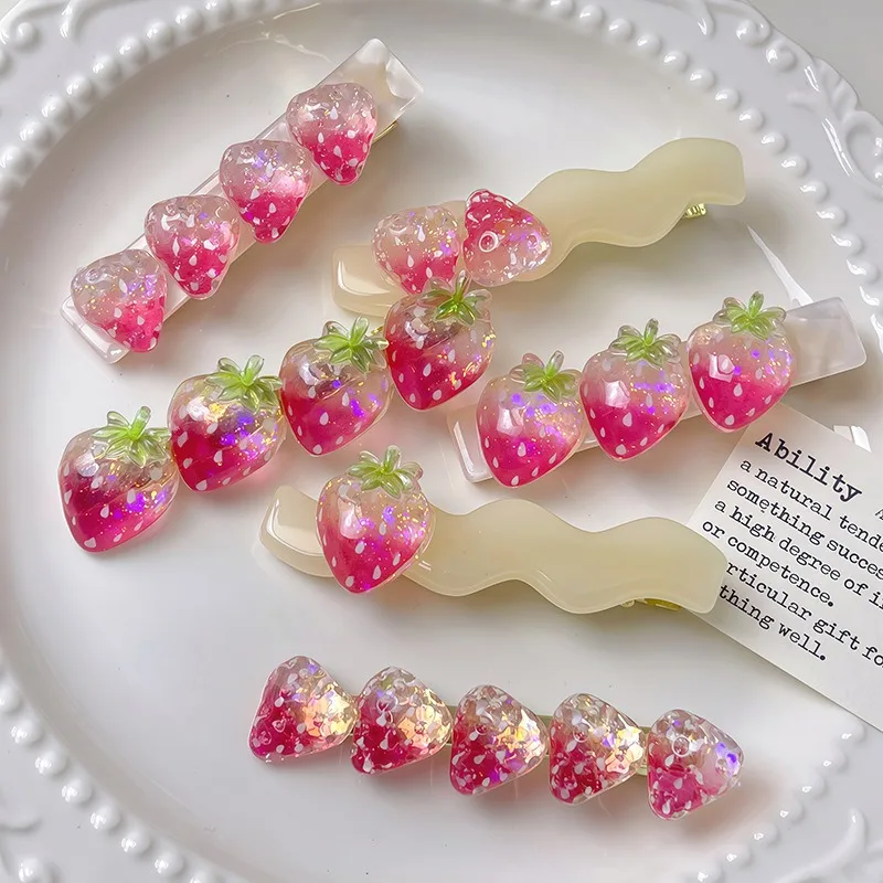 Lovely Sweet Strawberry Pattern Hair Clips, Niche Side Top Barrettes Suitable Practical Clip To Organize Bangs Trendy Ornaments