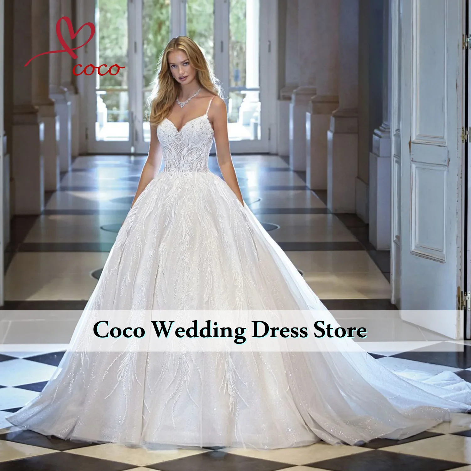 تخصيص رائع الأشرطة الحبيب الرقبة عارية الذراعين كامل الخرز اللؤلؤ الترتر لامعة الكرة ثوب فساتين الزفاف Vestido De Novia #1