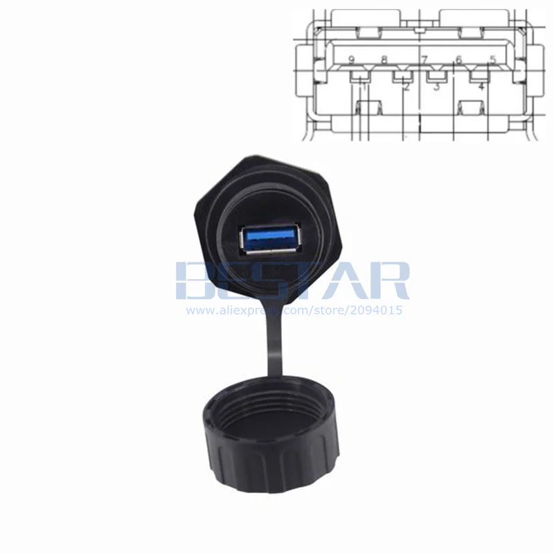 الصناعية مقاوم للماء USB 3.0 موصل IP68 M25 10Pin ذكر إلى USB نوع أنثى المقبس لوحة التوصيل جبل مع غطاء الغبار