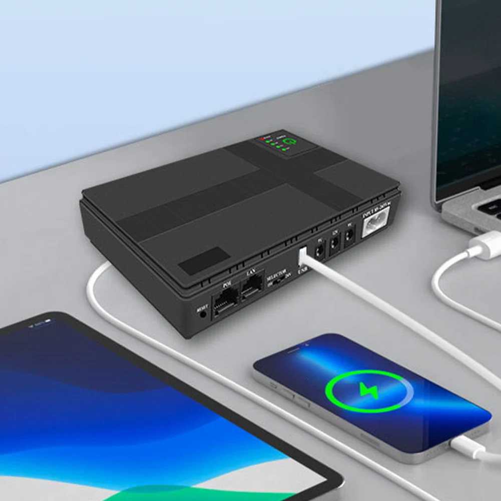 Fuente de alimentación ininterrumpida de 10400mAh/8800mah, fuente de alimentación de respaldo de 5V/9V/12V, adaptador óptico Cat incorporado