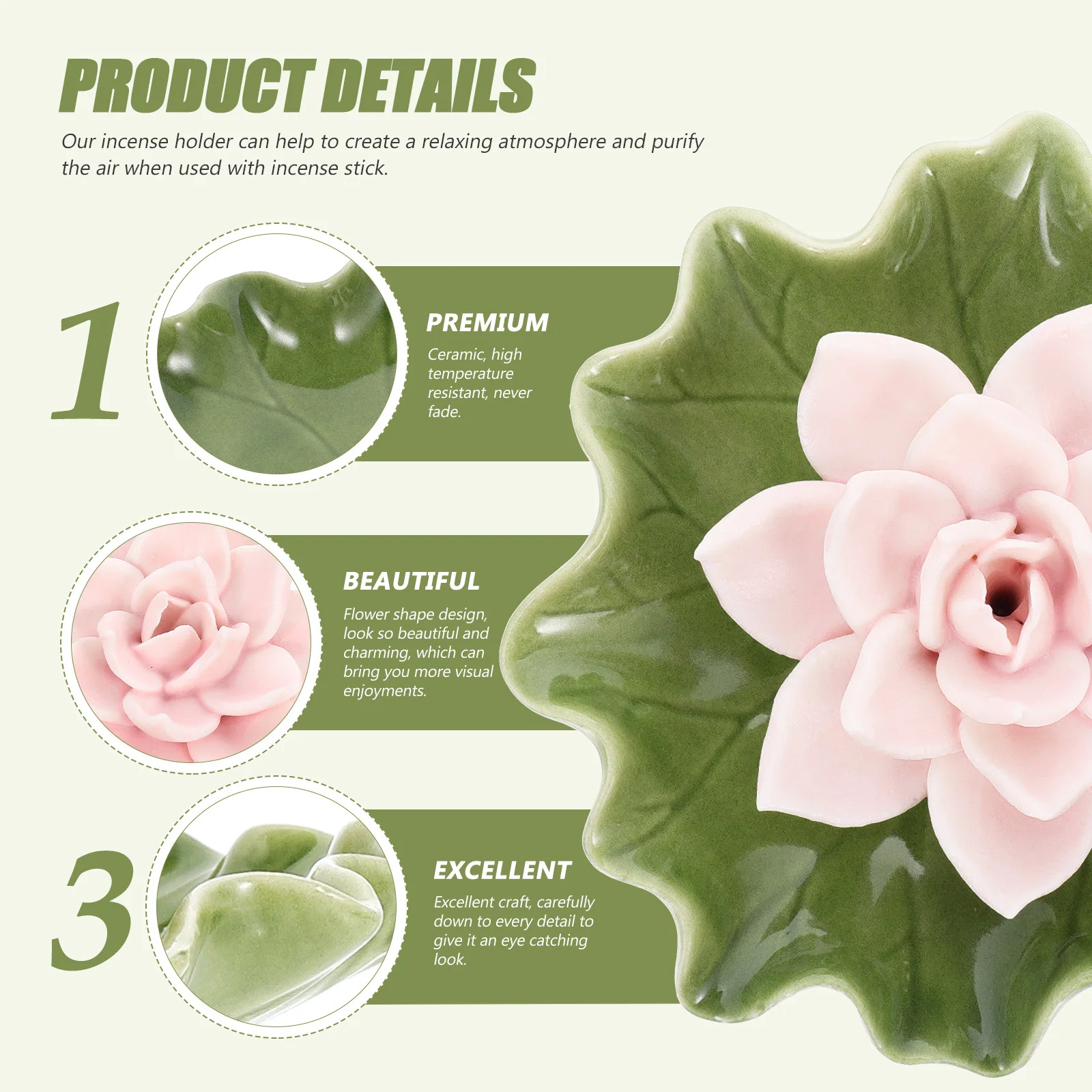 

Flower Incense Holder Ceramic Burner Ash Catcher Air Purifying Decor for Office Study Room Relaxing Atmosphere Gift