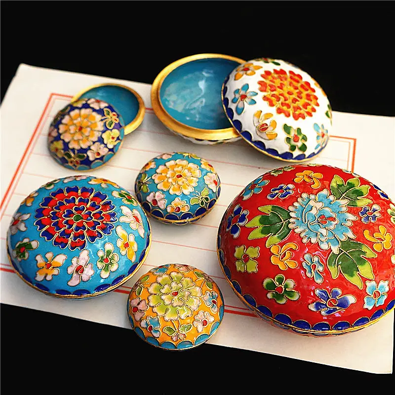 Vintage Beijing Cloisonne Jewelry Box Traditional Craft Makeup Powder Case Classical Decoration