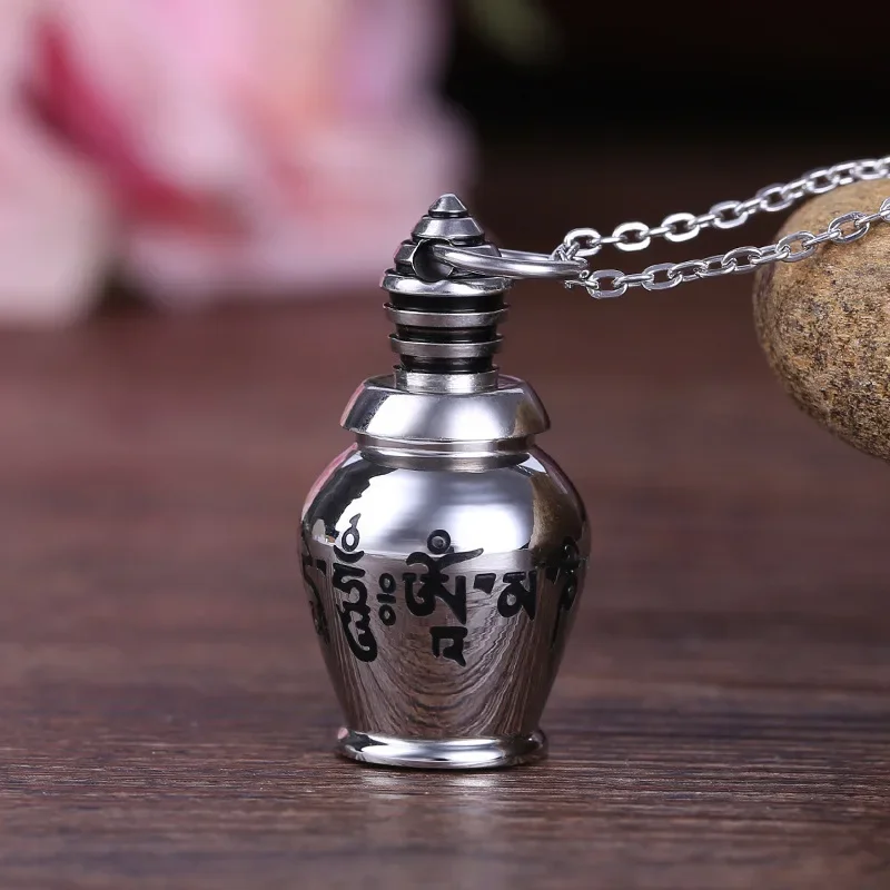 Stainless Steel Pendant Urn Necklace Six-character Mantra Gawu Box Stupa Amulet Necklaces Men Women Accessories Buddhist Jewelry