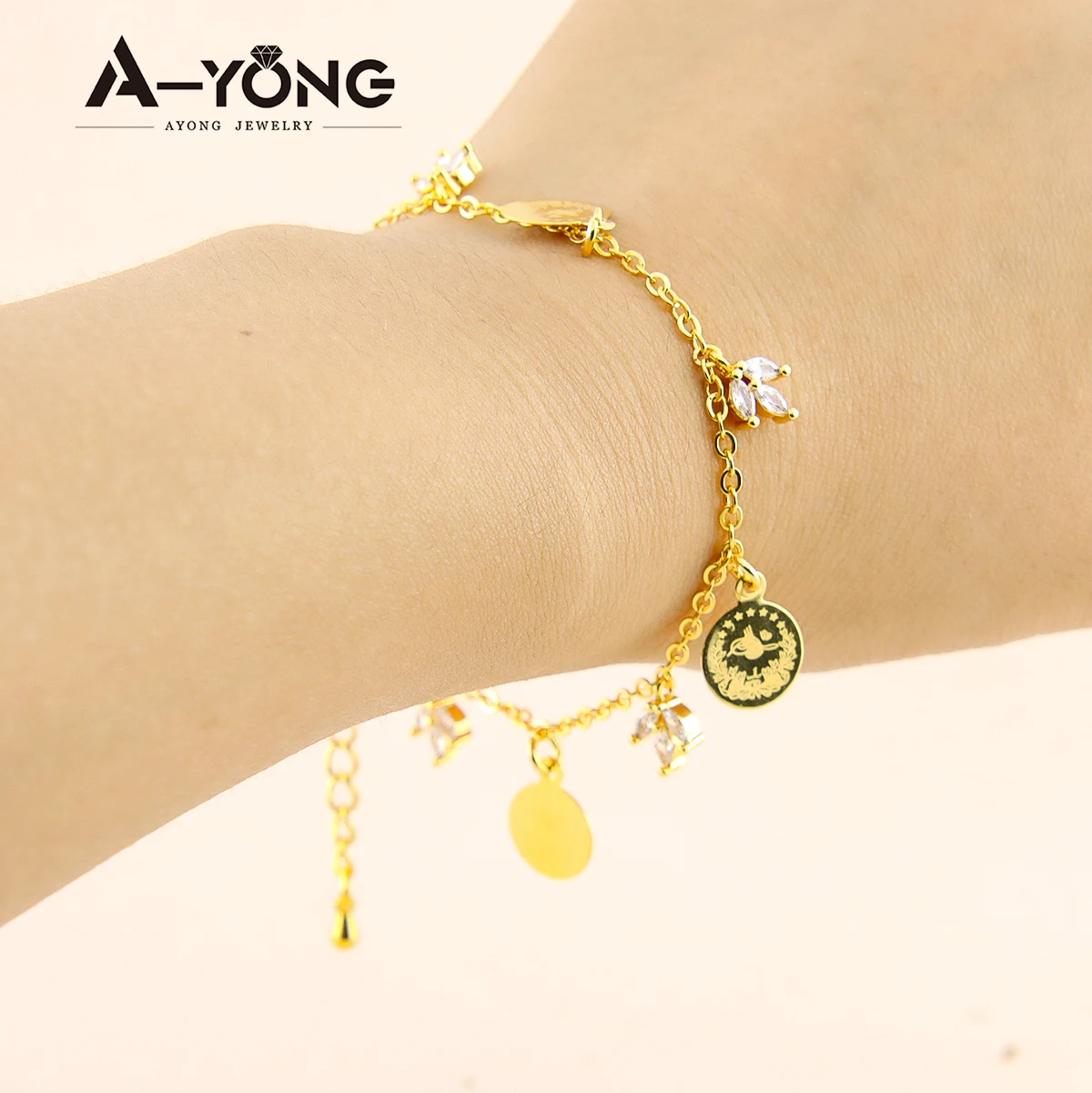 Türkische Münzen Halskette Set 21 Karat vergoldet Kupfer arabische elegante Zirkon Schmuck für Frauen Hochzeits feier Geschenke – Detail 8