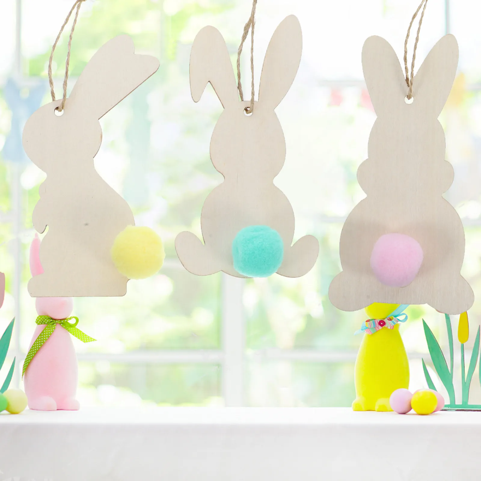 

Набор деревянных заготовок для пасхальных кроликов: неокрашенные деревянные элементы для поделок и декораций, для семейных весенних проектов