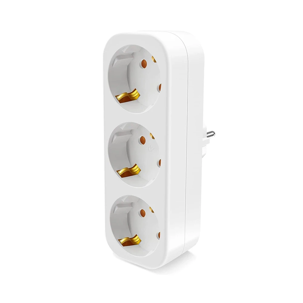 Doppelte Schuko-Adaptersteckdose ohne Kabel, 3680W Max 250V/16A Platzsparende Mehrfachsteckdose, Dreifach-Schuko-Steckdose