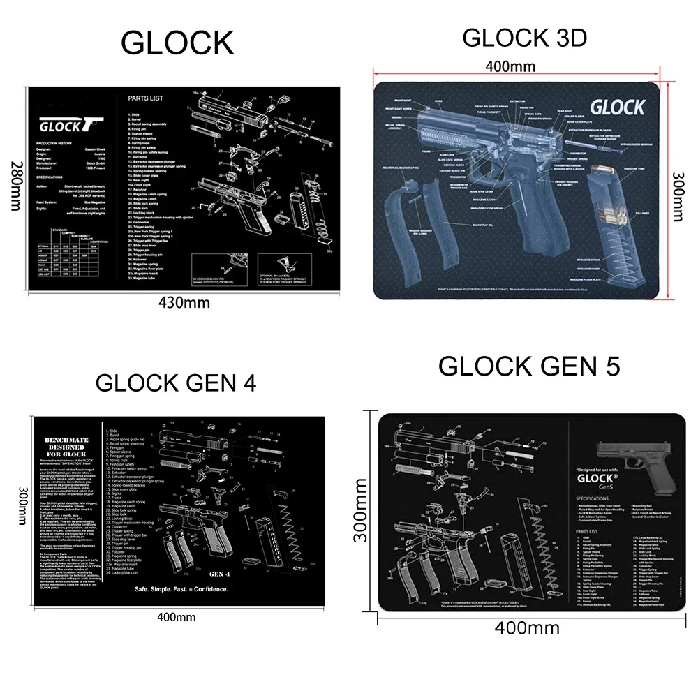 Alfombrilla de goma para limpieza de pistola, alfombrilla para ratón AR15 AK47 Remington 870 Mauser K98k Glock Gen5 Colt 1911 SIG SAUER P320 P365