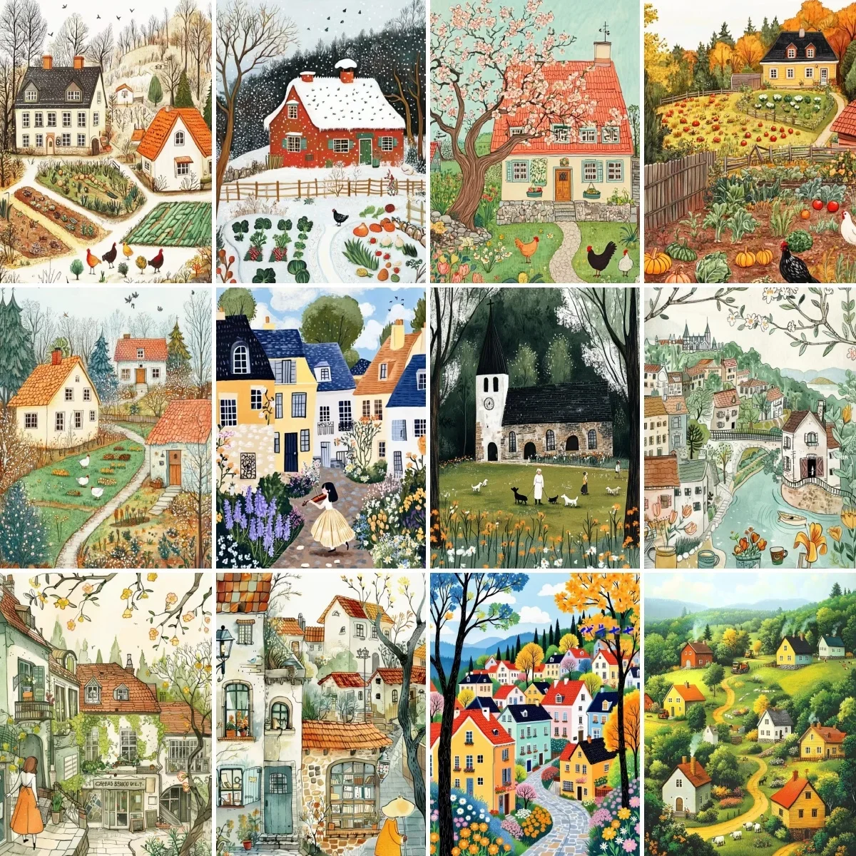 

DIY цифровая картина маслом сказочный город красочный ручная роспись подарок для взрослых подходит для подарков на день рождения украшение стены дома