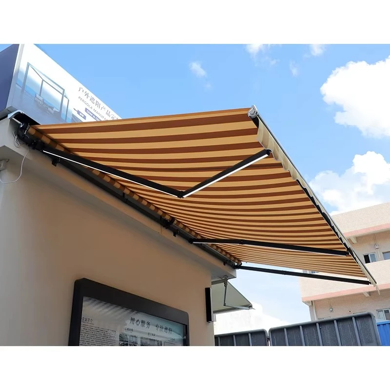 Wholesale Premium Polyester Fabric Awning with Light Emitting Diode UV Protection Awning Awning Outdoor Manual Hand Crank