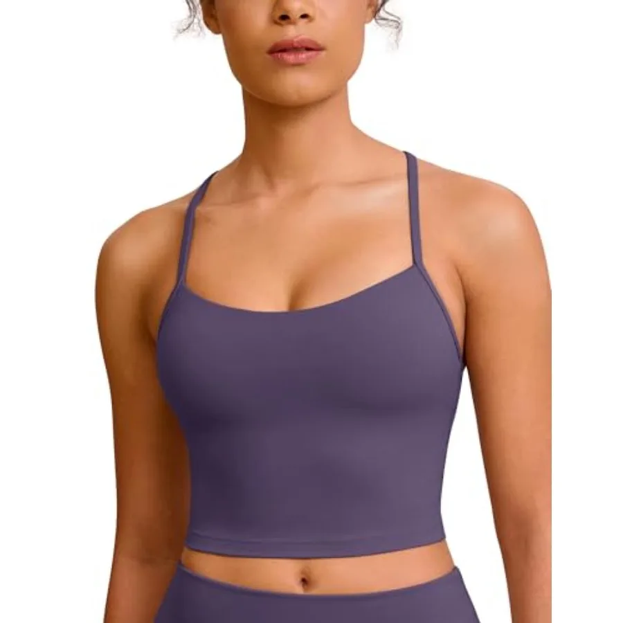 

BAYDI Clouduxi Y Back Crop Tank Tops for Women - Thin Strap Padded Workout Yoga Longline Sports Bras