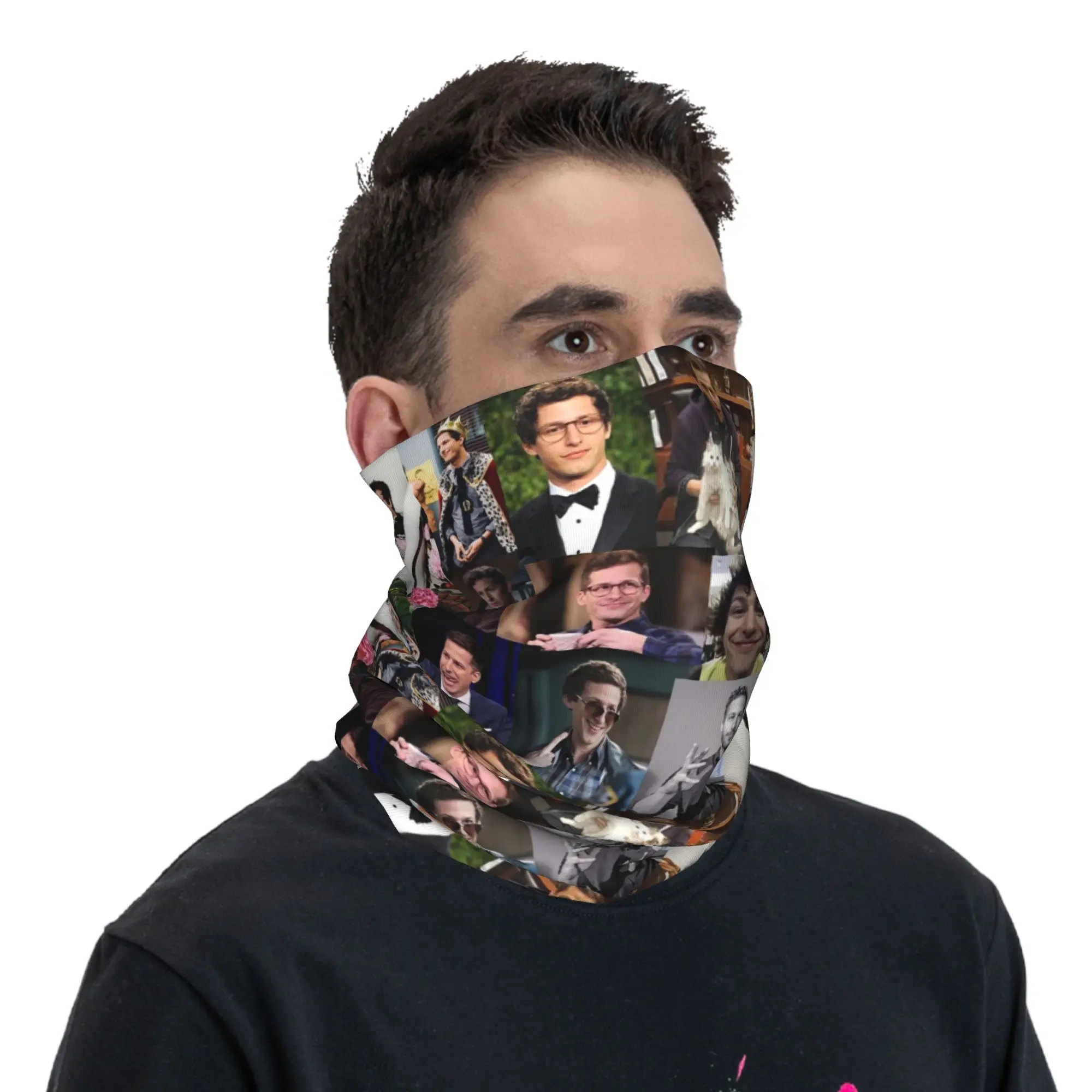 Andy Samberg (Jake peralta) pic 콜라주 Bandana Neck Gaiter 프린트 페이스 스카프 사이클링 스카프 남성용 여성용 통기성
