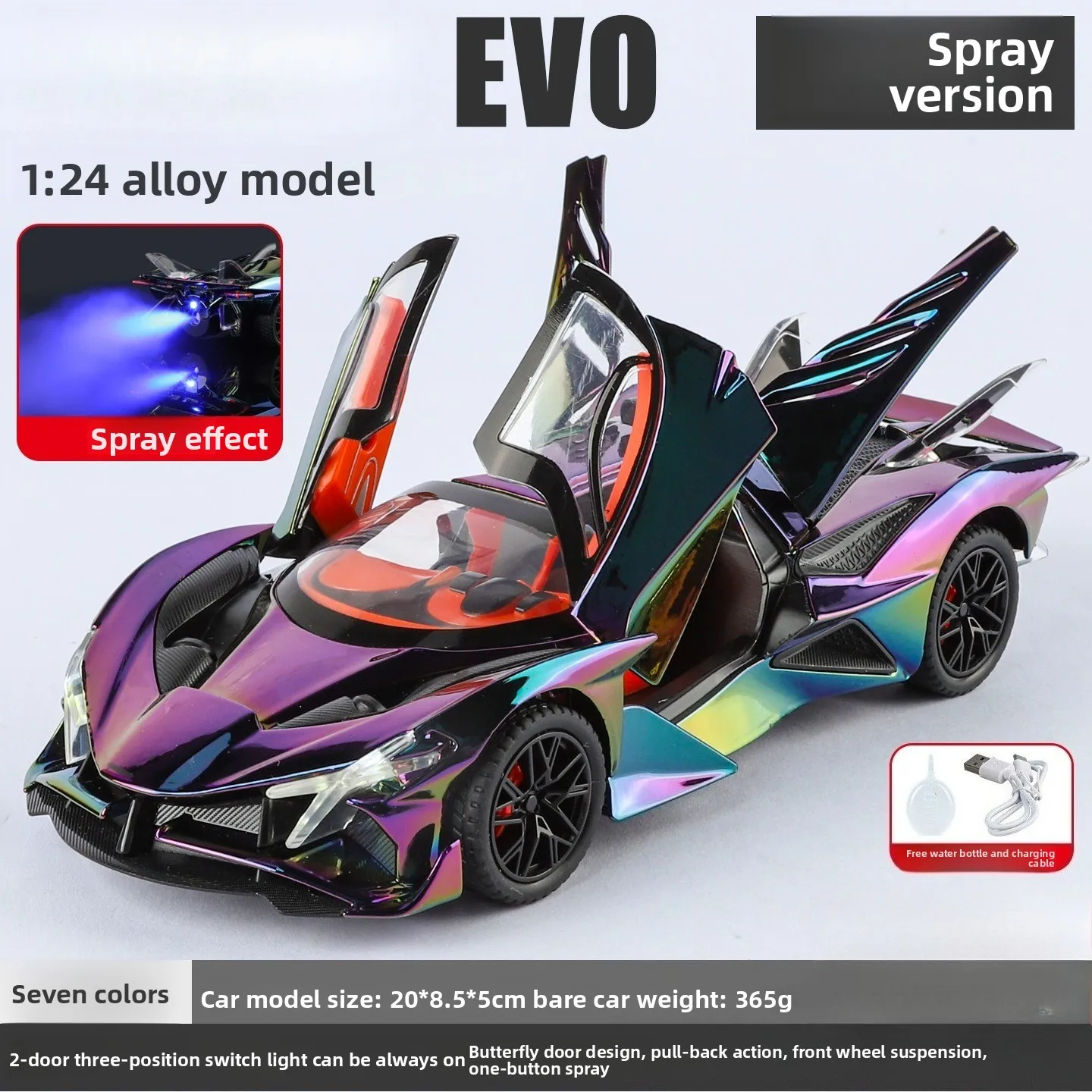 رذاذ 1:24 EVO IE سبيكة سيارة رياضية نموذج دييكاست لعبة ضوء الصوت التراجع الأبواب فتح سيارة مصغرة الأطفال هدية عيد ميلاد #5