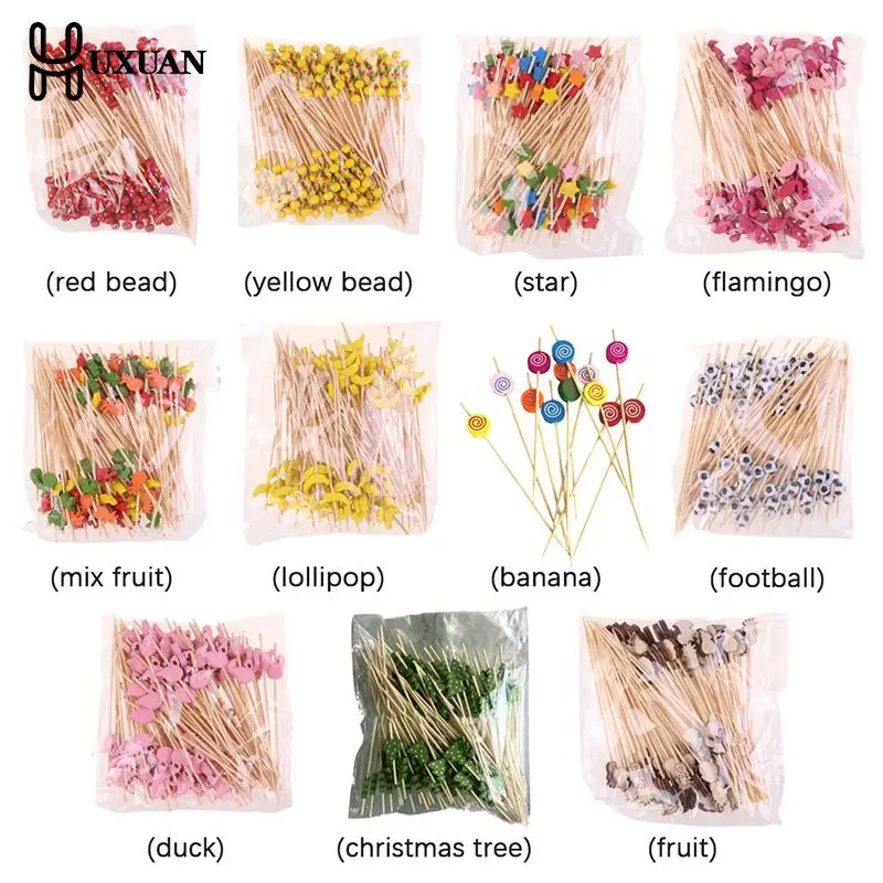 100Pcs Disposable Bamboo Skewers Food Picks Buffet Cupcake Fruit Fork Party Cake Dessert Salad Vegetable Sticks Toothpick Skewe