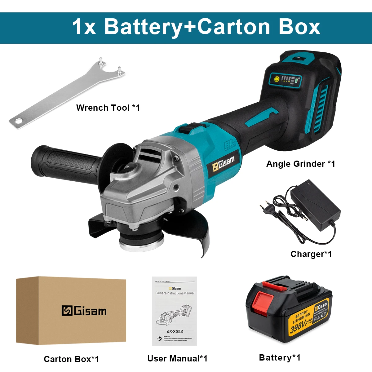 Gisam 125 mm M14 Bürstenloser Winkelschleifer, 7 Gänge, kabellose Schleifmaschine, Schneid- und Holzbearbeitungs-Elektrowerkzeuge für Makita 18 V Akku