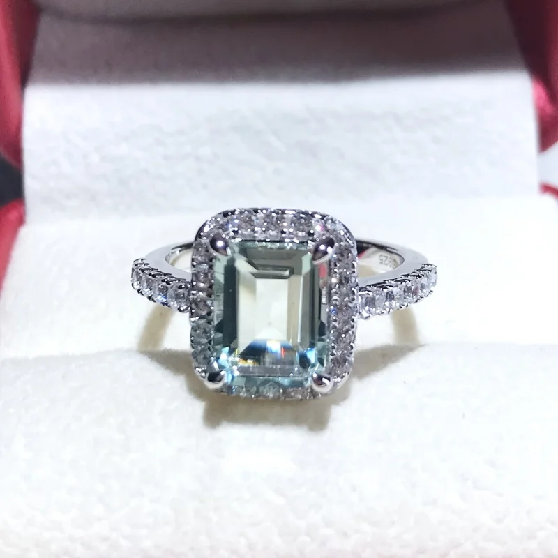 

SGARIT Fine Jewely 925 Silver Ring White Gold Plated Oval 2ct Natural Crystal Silver Ring Jewellery