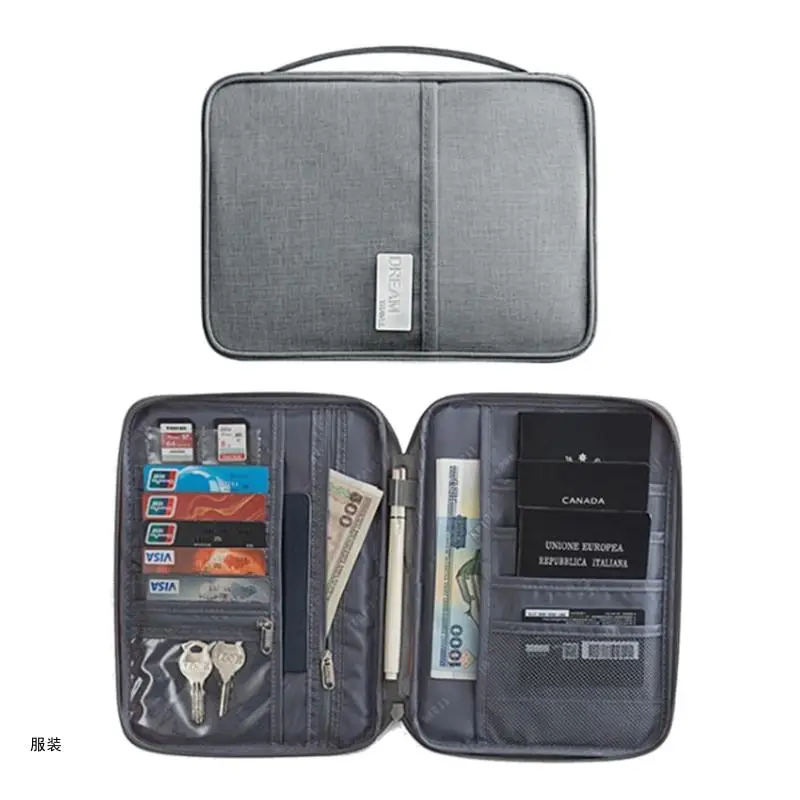 

D0UD Travel Document Family Holder with Portable Handle Waterproof Wallet Multiple Card Slots