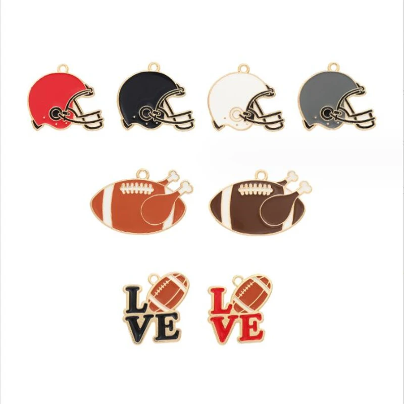 10Pcs/Lot New Fashion Drip Football Baseball Cap Heart Charms For Diy Earrings Necklace Pendant Jewelry Making Craft Accessories