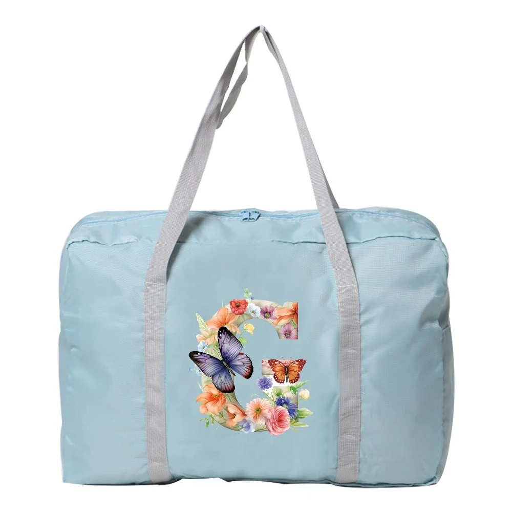 New Trendy Butterfly Letter Printing Pattern Outdoor Handheld Travel Bag Multi Functional Simple Portable Reusable Storage Bag