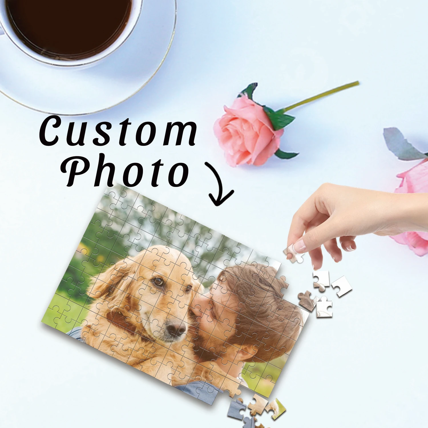35/150/300/500/1000pcs dog with men Custom Photo Personalised Decompression Puzzles Jigsaw puzzle Mosaic Custom Puzzles in Photo