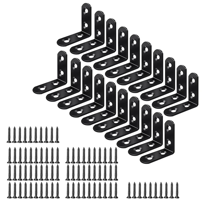 Suporte de canto GOOD-20PCS L, suportes L de aço para prateleiras, suporte de canto de metal para armário de móveis de madeira preto