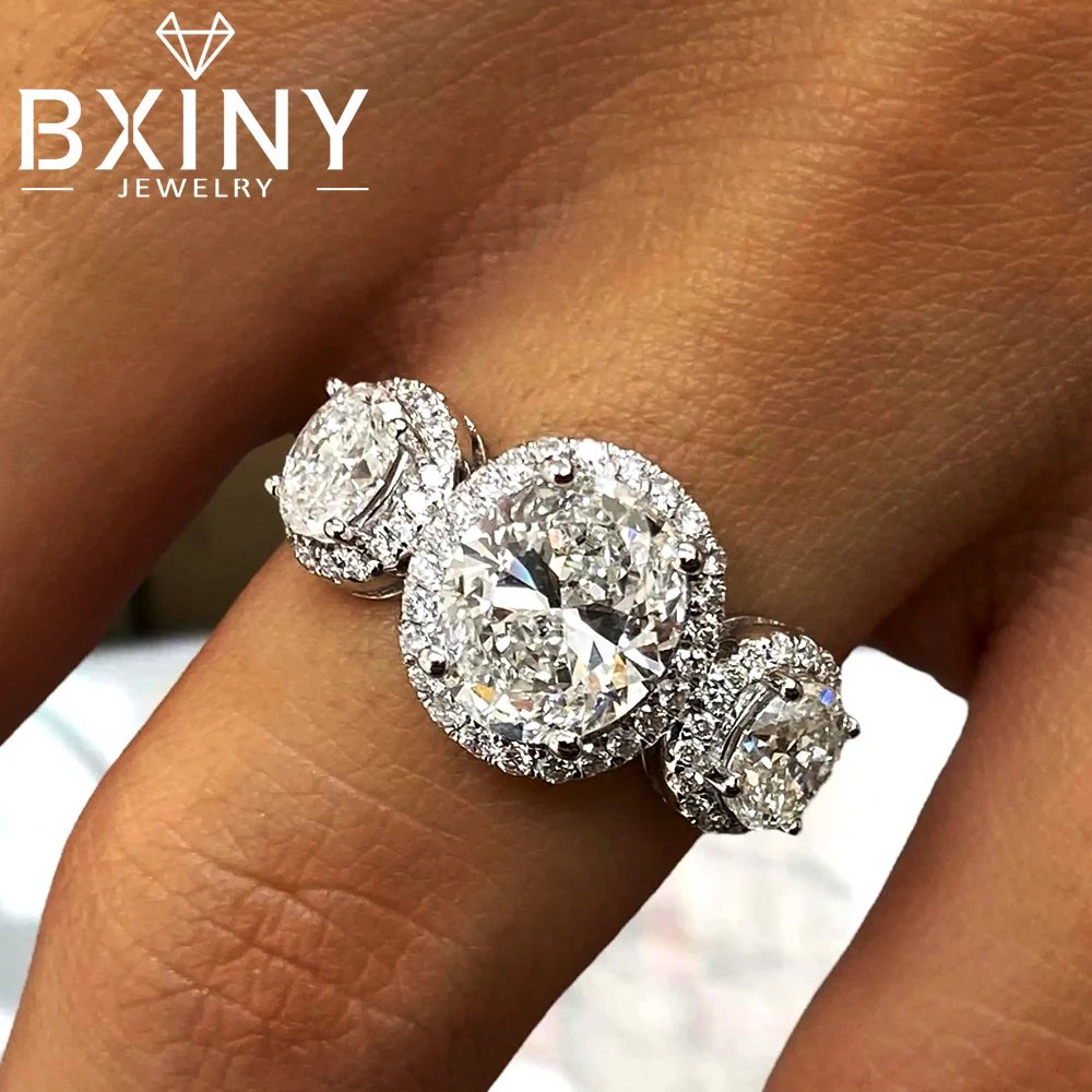 

BXINY All Moissanite Ring 925 Sterling Silver Three Halo Diamonds Band for Women Bridal Wedding Gifts Fine Jewelry GRA Certified