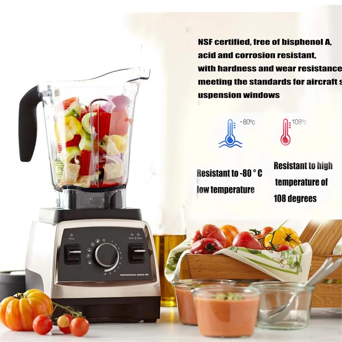 HOT Blender Pitcher 64oz Low-Profile with Tamper,for Vitamix 750 5200 5000 6300 7500 Vm0102 Vm0103 Classic/Commercial Etc