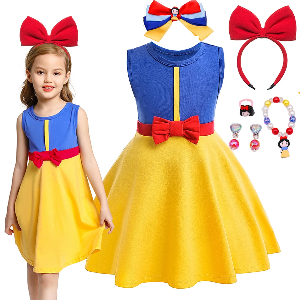 Fashion Girl Dress Snow White Princess Casual Outfits Sleeveless Summer Toddler Clothing Knit Patchwork One Piece Dresses Daily