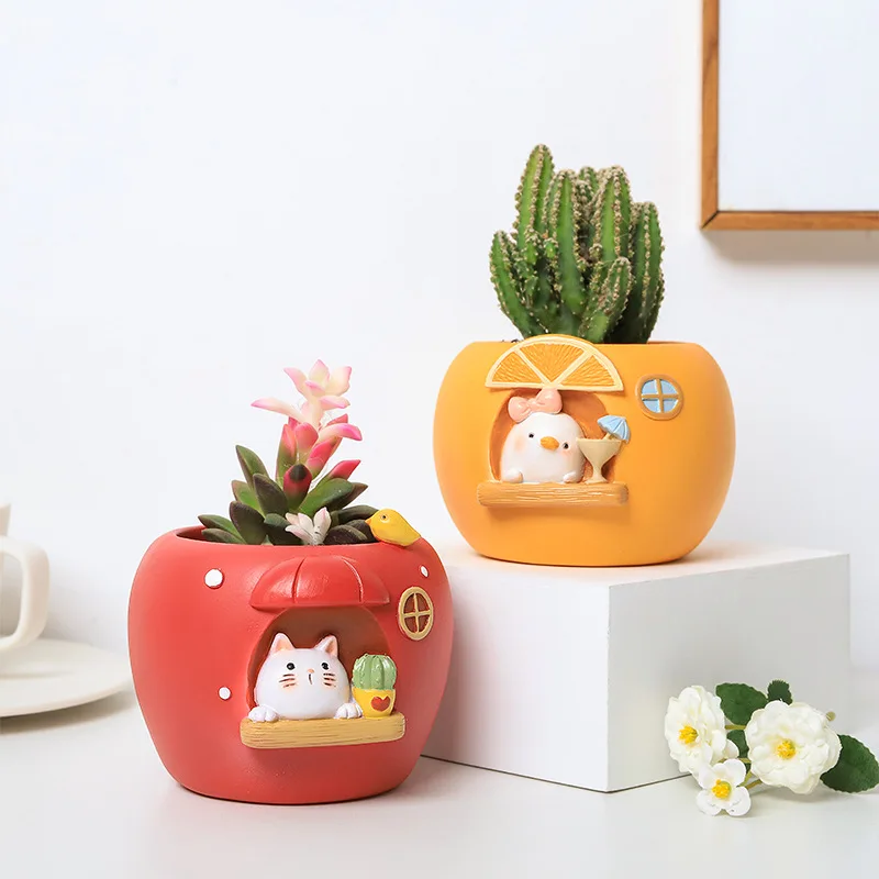 

Cute Mini Fruit Design Flower Pot Lovely Containter Romantic Home Garden Autumn Harvest Apple Orange Pot For Plant Wholesale