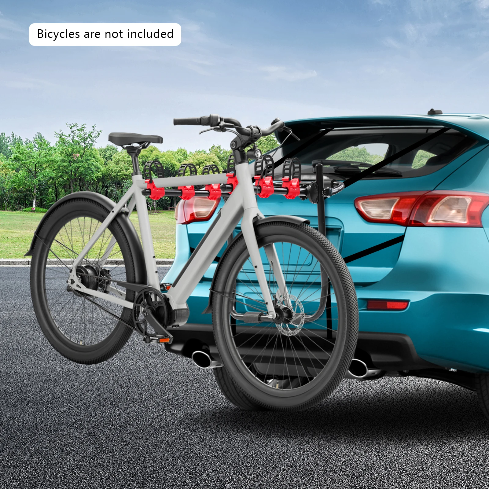 

3-Bike Trunk Mount Rack,Carbon Steel Multi-point Attachment 44.1 lbs Stability Strap Anti-slip Inner Grooves for Automobile SUVs