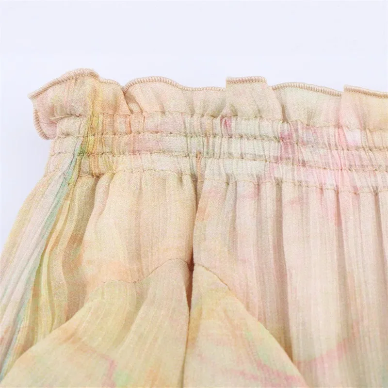 Faldas con volantes para mujer, faldas largas plisadas de cintura alta elástica, estampado elegante, moda de verano, ropa de calle, falda Irregular para mujer