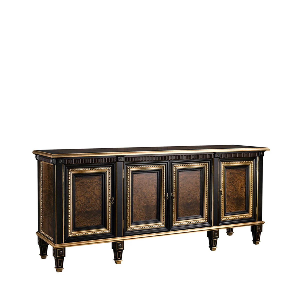 Traditional Neoclassical Sideboard Premium Mappa Burl Credenza with Hand-painted Gold Details for High-end Apartment Lobby