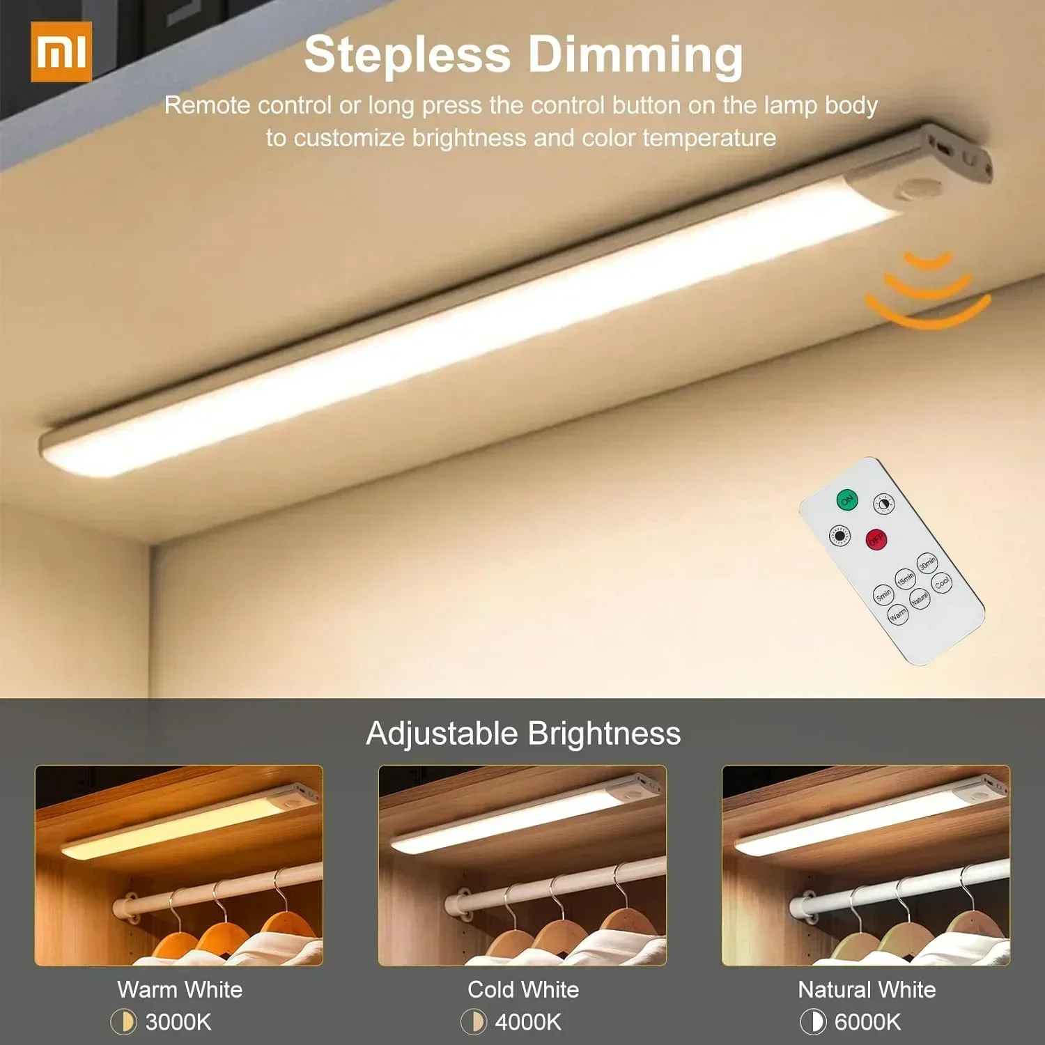 60cm Xiaomi bezprzewodowa lampka nocna LED czujnik ruchu USB akumulator do sypialni szafka kuchenna lampa oświetlenie ze zdalnym sterowaniem