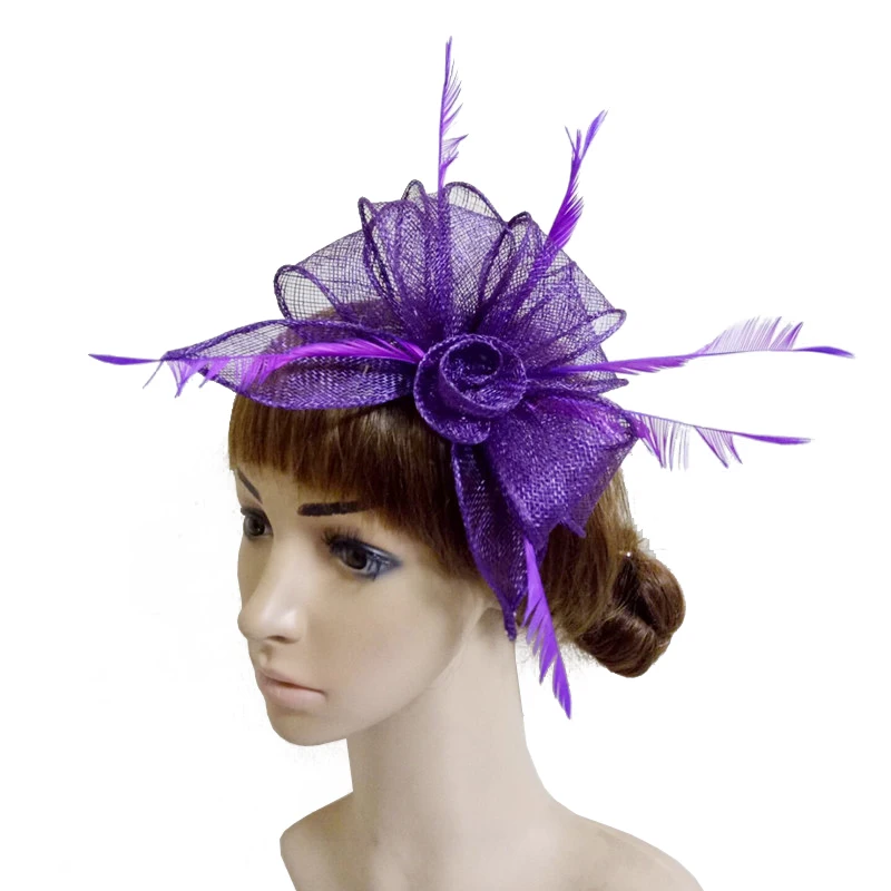 

Wedding Women Floral Fascinator Hat Hair Clip Fancy Feather Hair Accessories Bride Cocktail Race Sinamay Headdress Hairpin