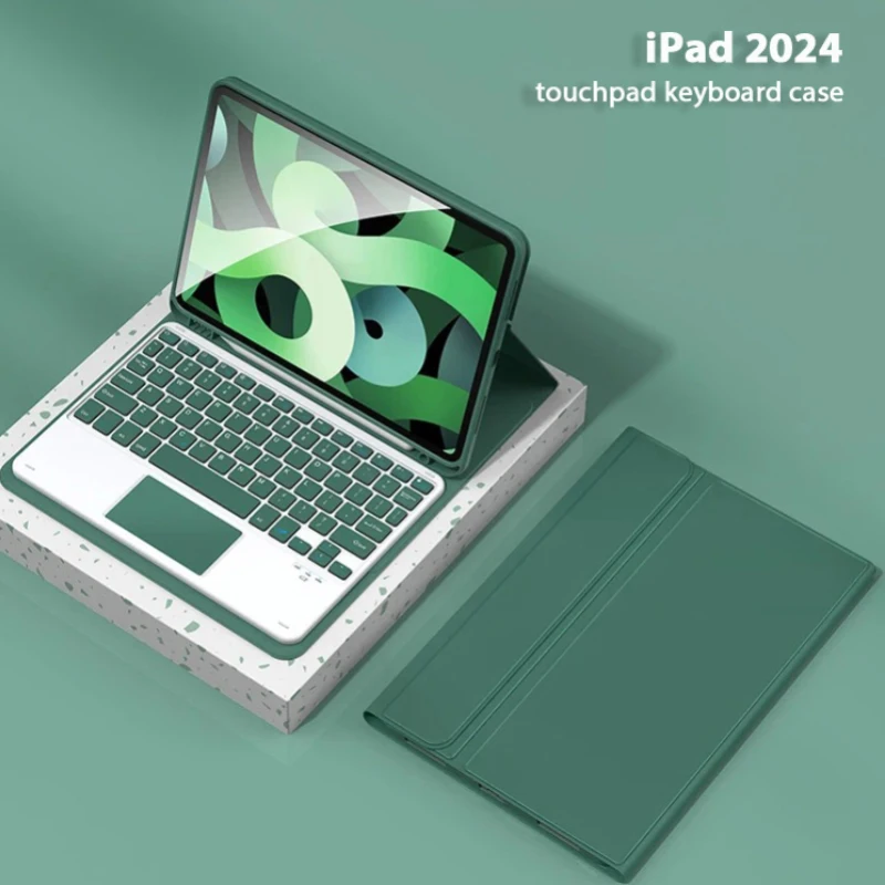 

Перезаряжаемая клавиатура с сенсорной панелью для iPad 2024 Pro 11 Air 10,9 дюймов Air 5 4, чехол 10-го поколения 10,2 7 8 9 с слотом для карандашей, складная подставка