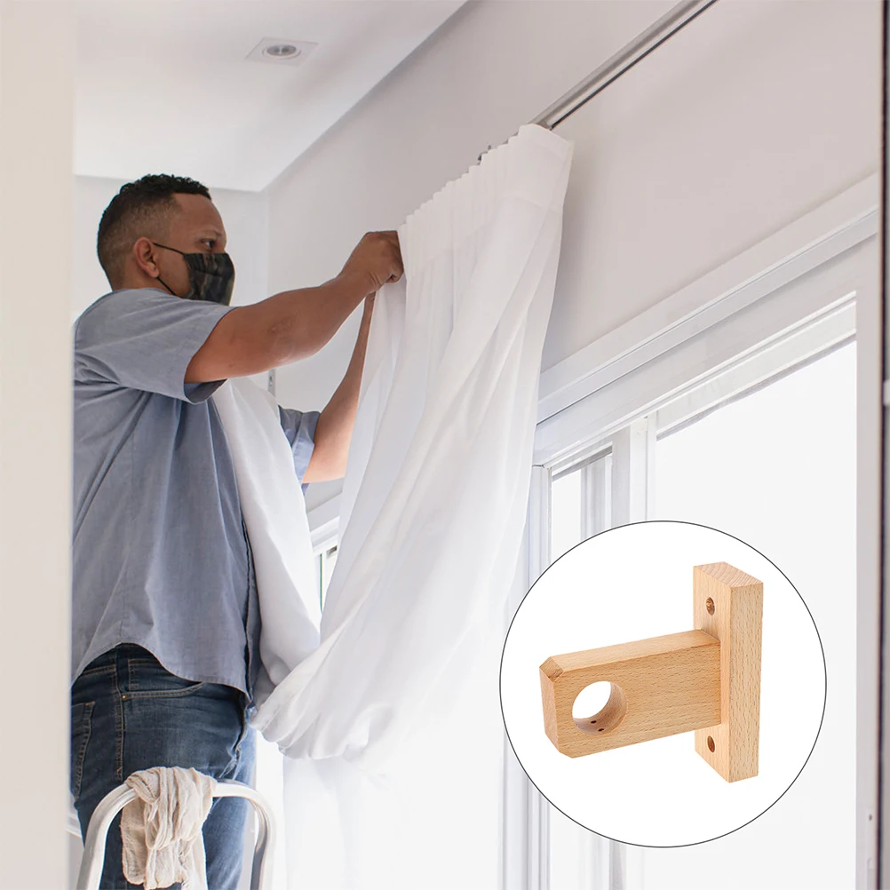 

2pcs Simple Structure Wooden Curtain Rod Brackets Durable Holders Easy Install For Home Decoration Accessories