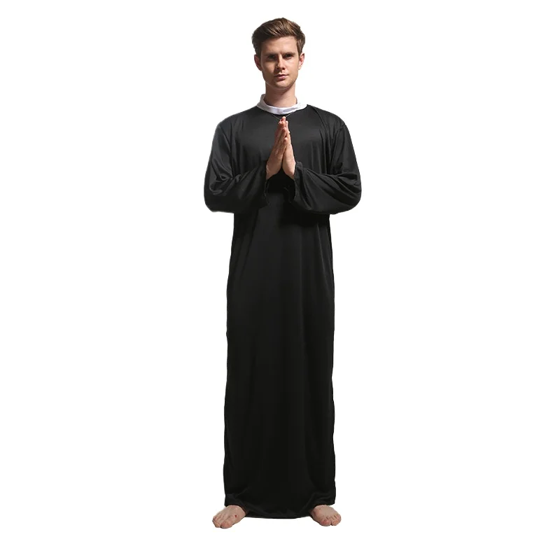 Costume de Prêtre Noir de Luxe pour Adulte, Cosplay d'Halloween, Jeu Religieux, ixde Carnaval, Spectacle Missionnaire, Habillage