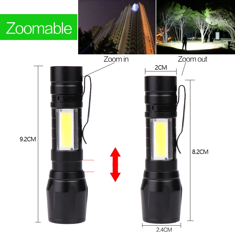 Mini Led Flashlight Built In Battery Zoom Focus Torch Lamp Lantern Adjustable Penlight Waterproof Cob Led Light