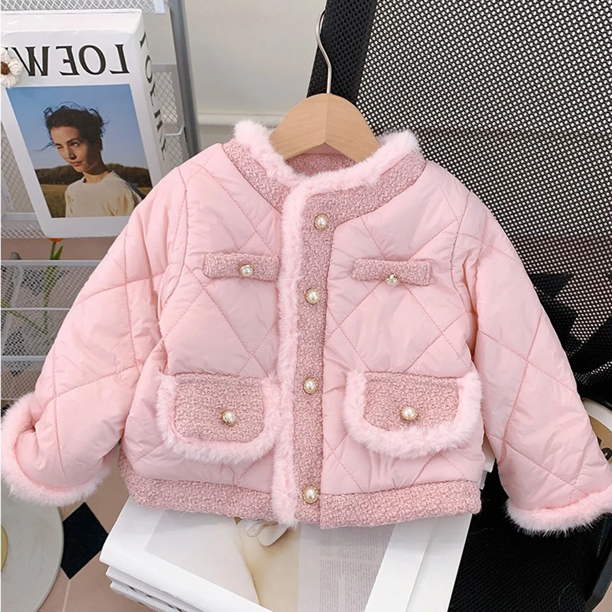 2024 Winter Children Girls Parkas Cotton Plus Velvet Thicken Warm Baby Girl Outerwear Coat Loose Long Sleeve Little Girl Jackets