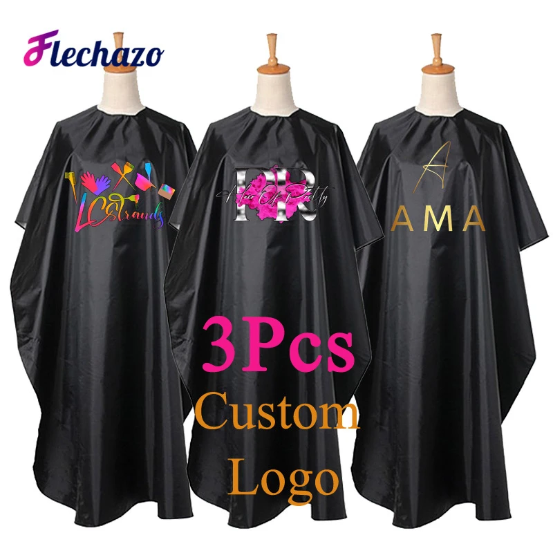 Professional Hair Cutting Cape Logo Custom 3Pcs Home Haricuts Cape Perfect Black Waterproof Hair Cape For Keeping Hair Off