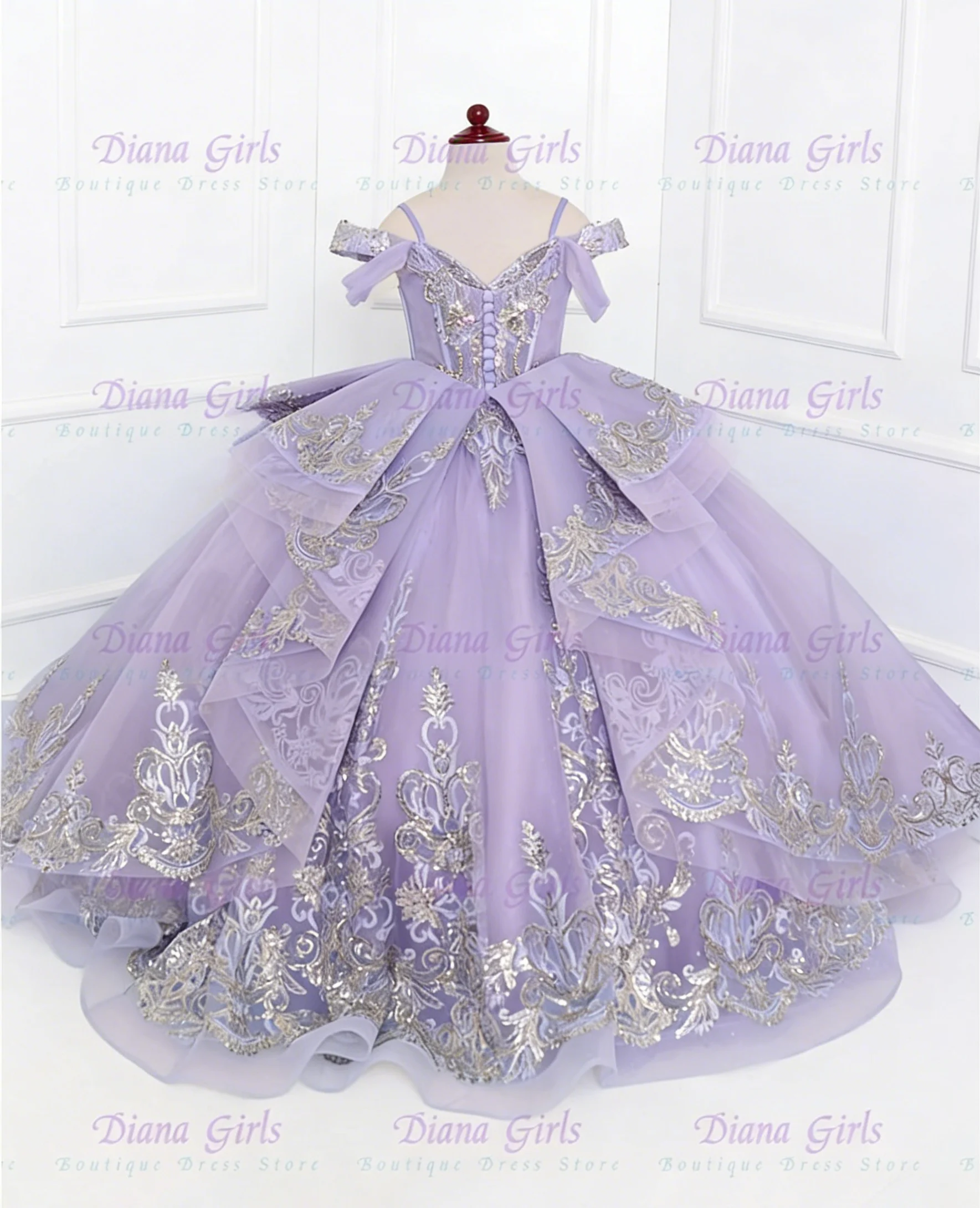 New Gorgeous Lavender Tulle Fluffy Flower Girl Dress Quality Appliques for Wedding Birthday Party Evening Customised Gowns