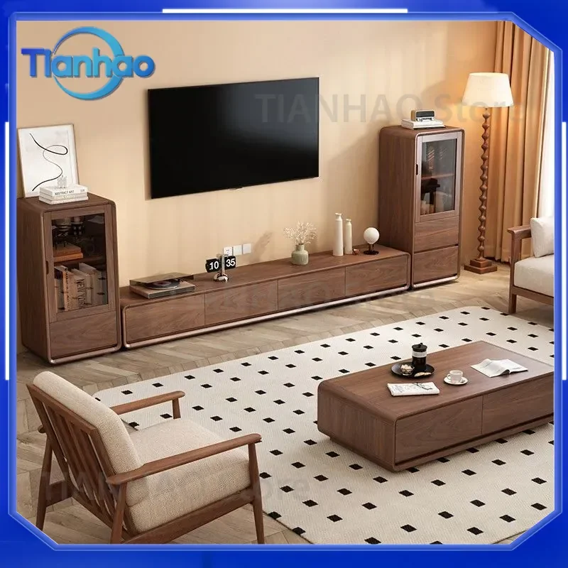 All Solid Wood TV Cabinet Floor Cabinet Against the Wall for 2026 Small Apartment Living Room Home TV Stand Side Cabinet