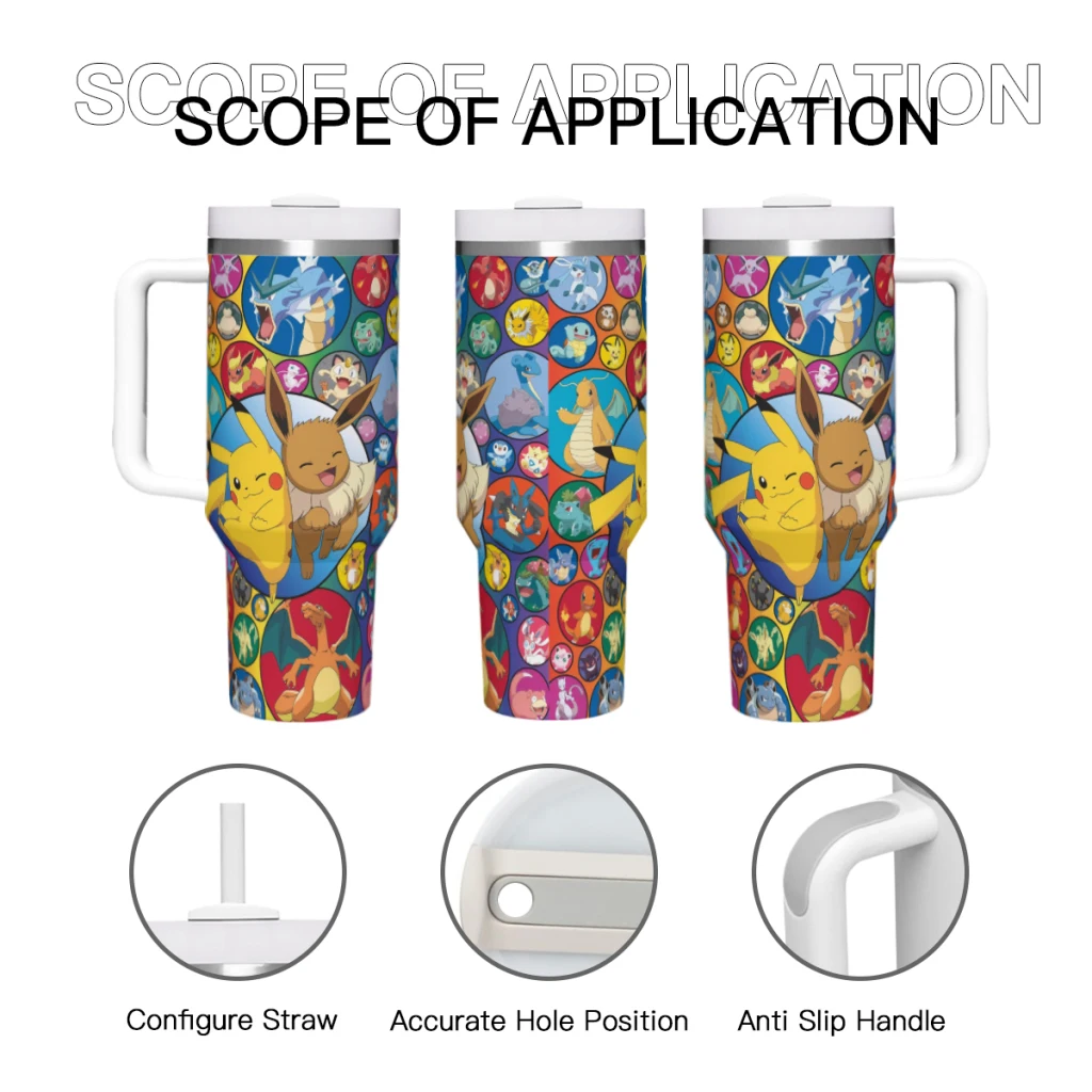 Pokemon 40 Oz Ultimate Tumbler with Handle and Straw Vacuum Insulated Tumbler