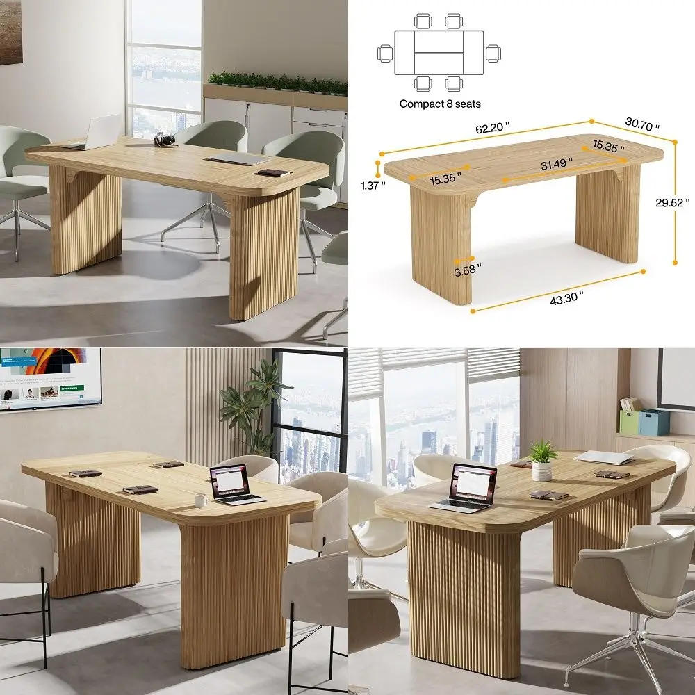 5ft Conference Table, Modern Rectangular Meeting Seminar Table with Double Pedestal, 62Inch Large Boardroom Table for Office Na