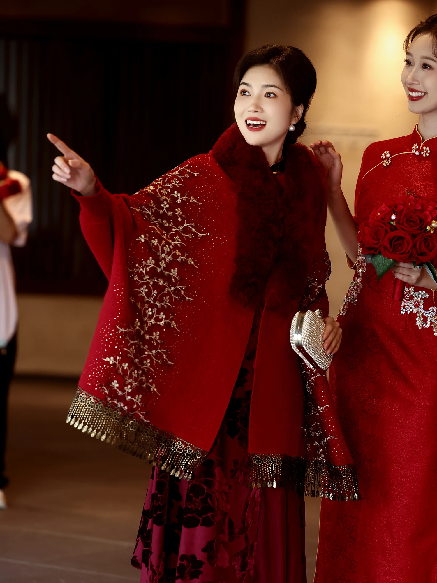 

Красное пальто цвета винного красного вина, женское, с длинными рукавами, утепленное, зимнее, для свадьбы, в стиле ретро