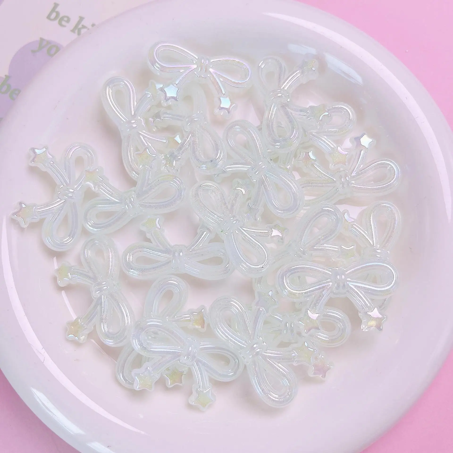10pcs/lot New Arylic With Holes Gradient Bow Resin Cabochons Scrapbooking DIY Jewelry Phone Case Craft Accessories