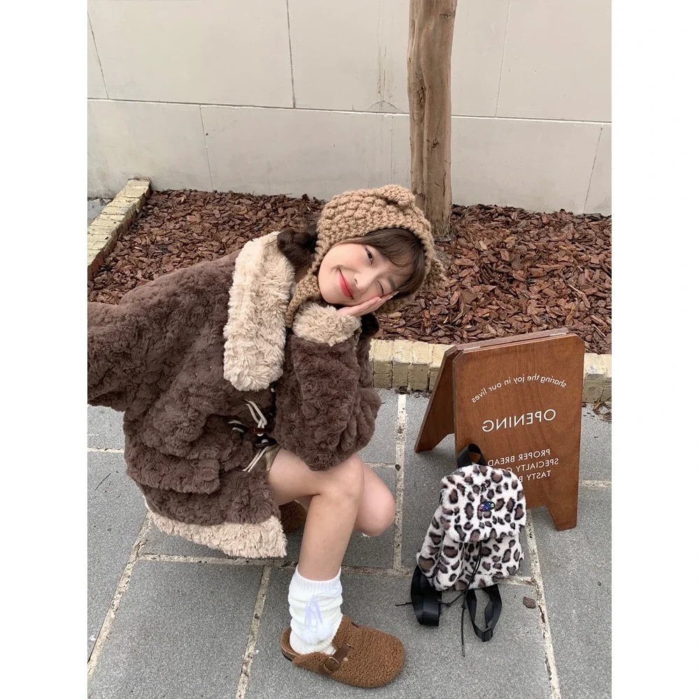 

Lamb Wool Jacket Woman Purple Long Sleeve Detail Button Winter Warm Thick Outdoor Corduroy Fancy Minimalist Anti Freezing Wind