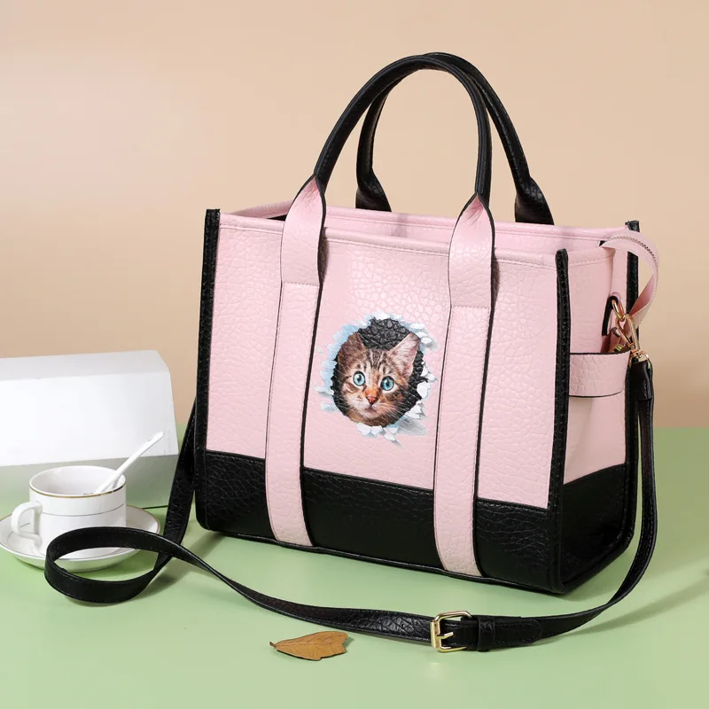 Luxury Handbag 2023 New High Capacity Pu Cat Head Trend Fashion One Shoulder Women's Bag Crossbody Handheld Tote Bag
