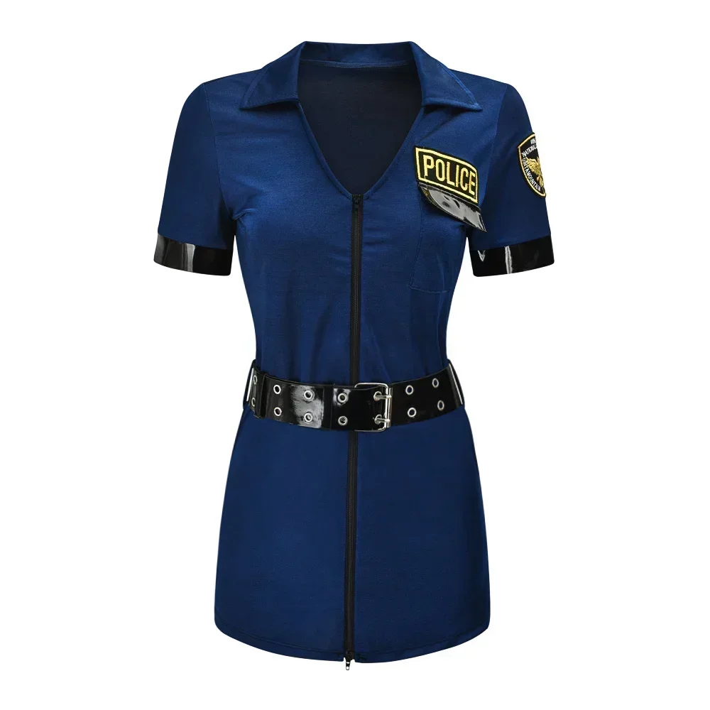 S-XXL Blue Sexy Cop Officer Uniform Police Woman Costume Suit For Adult Halloween Women Police Cosplay  Fancy Dress