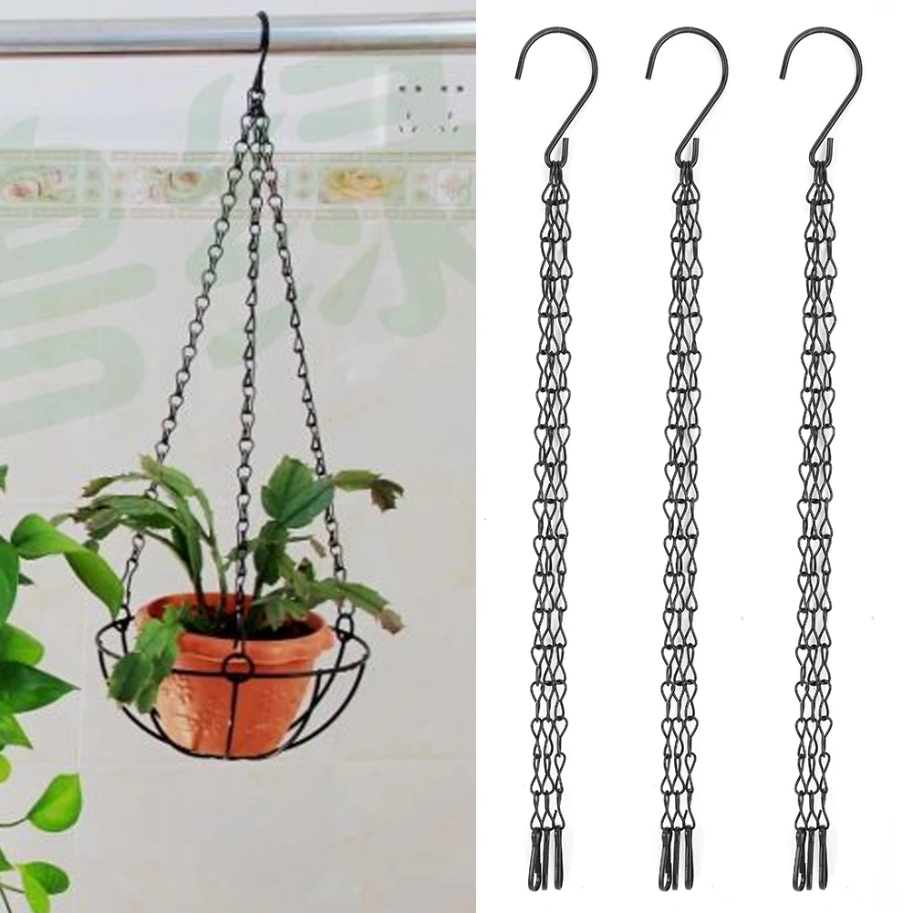 

3Pcs Gardening Planter Flower Pot Basket Replacement Iron Hanging Chain Hooks Set